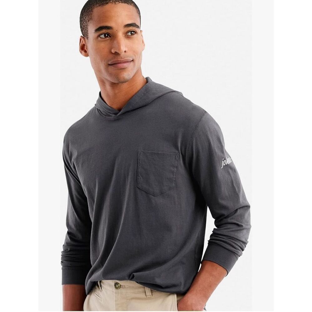 Johnnie-O Mens Edison Cotton Long Sleeve Hooded T-Shirt Graphite Wake Size XL